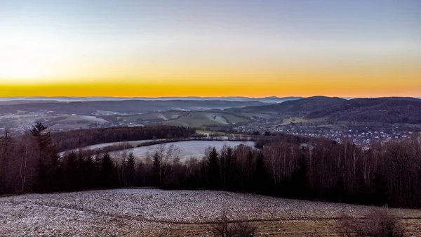 Wycieczka Zachodzie Słońca Wzdłuż Rennsteig Pobliżu Steinbach Hallenberg Niemcy — Zdjęcie stockowe