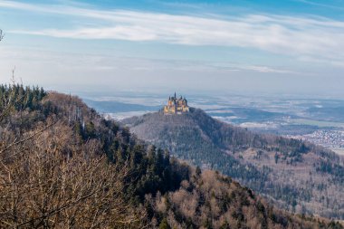 Baden-Wuerttemberg-Almanya 'nın muhteşem Hohenzollern Şatosu' nun etrafında bahar keşfi turu