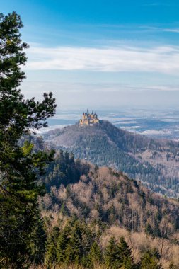Baden-Wuerttemberg-Almanya 'nın muhteşem Hohenzollern Şatosu' nun etrafında bahar keşfi turu