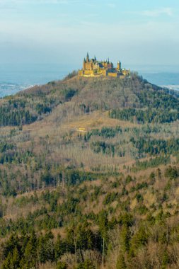 Baden-Wuerttemberg-Almanya 'nın muhteşem Hohenzollern Şatosu' nun etrafında bahar keşfi turu