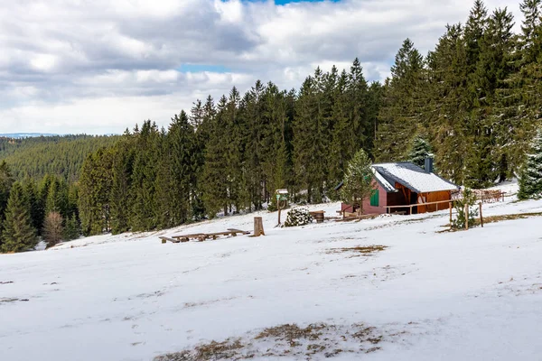 Caminata Cabaña Rescate Montaña Bosque Turingia Cerca Steinbach Hallenberg Alemania — Foto de Stock