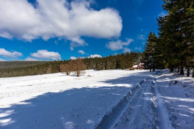 Steinbach-Hallenberg yakınlarındaki Thuringian Ormanı 'ndaki dağ kurtarma kulübesine yürüyün.