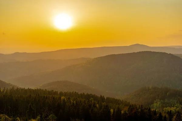 Fantastický Západ Slunce Výšinách Durynského Lesa Kolem Rennsteigu Užít Krásnou — Stock fotografie