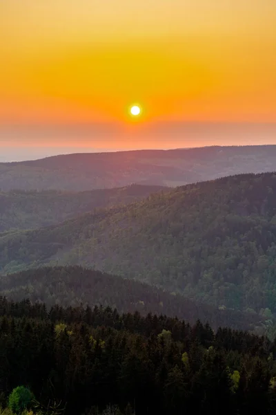 Закат Холмах Тюрингского Леса Наслаждение Прекрасной Природой Время — стоковое фото
