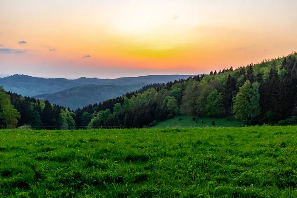 Traumhafter Sonnenuntergang Auf Den Höhen Des Thüringer Waldes Rund Den — Stockfoto