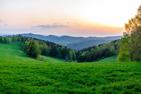 Fantástica Puesta Sol Las Alturas Del Bosque Turingia Alrededor Del — Foto de Stock