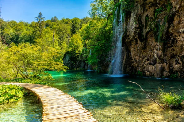 Visite Découverte Travers Magnifique Parc National Des Lacs Plitvice Croatie — Photo