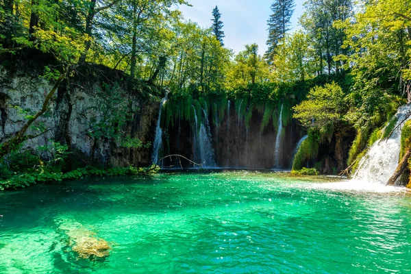 Visite Découverte Travers Magnifique Parc National Des Lacs Plitvice Croatie — Photo