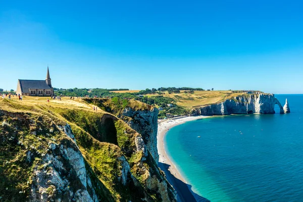 Beach Walk Beautiful Alabaster Coast Tretat Normandy France — Foto de Stock