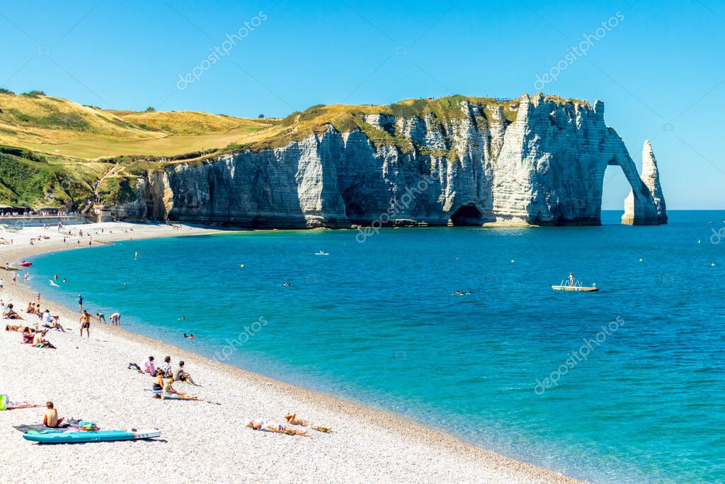 Beach walk on the beautiful alabaster coast near tretat - Normandy - France