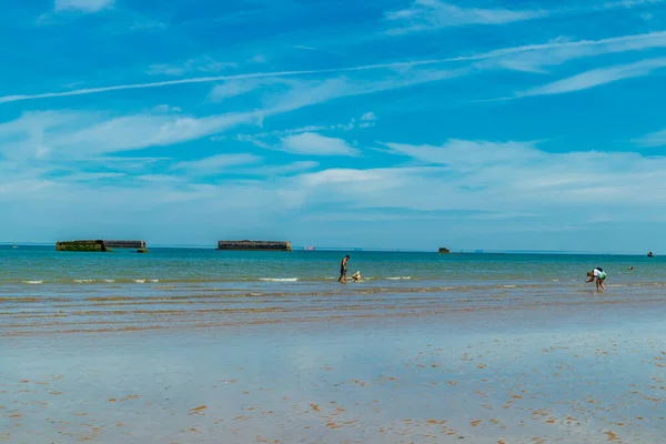 Beach Walk Beautiful Gold Beach Coast Ver Sur Mer Normandy — Stock Photo, Image