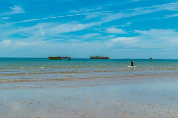 Beach Walk Beautiful Gold Beach Coast Ver Sur Mer Normandy — 스톡 사진