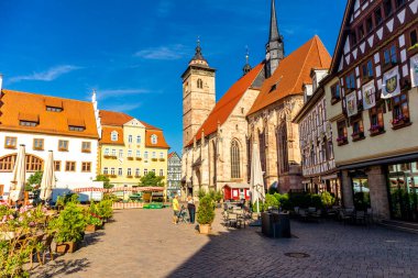 Schmalkalden 'in güzel, yarı keresteli kasabasında bir gün, her yönüyle, Thüringen.