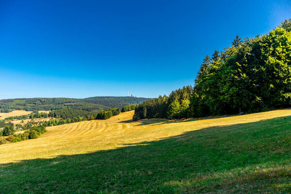 Summer hike along the Rennsteig between Brotterode and Eisenach in beautiful sunshine - Thuringia - Germany