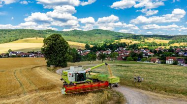 Schmalkalden yakınlarında yaz sonu tahıl hasadı - Thüringen - Almanya