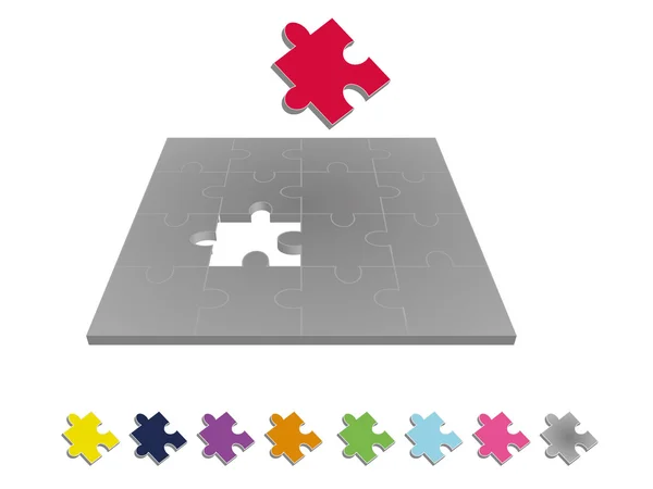 Jigsaw puzzle with missing piece in 3D — Stock Vector