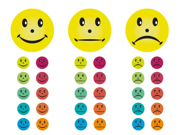 Smileys in verschillende kleuren — Stockvector