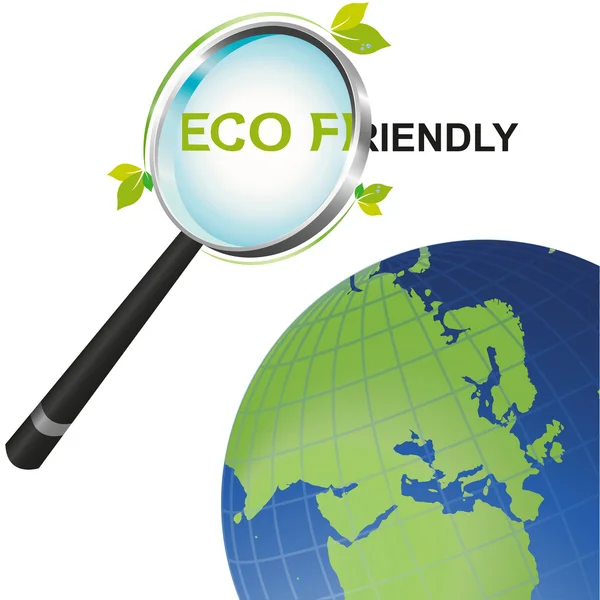 Verre grossissant Eco Friendly regardant le monde — Image vectorielle