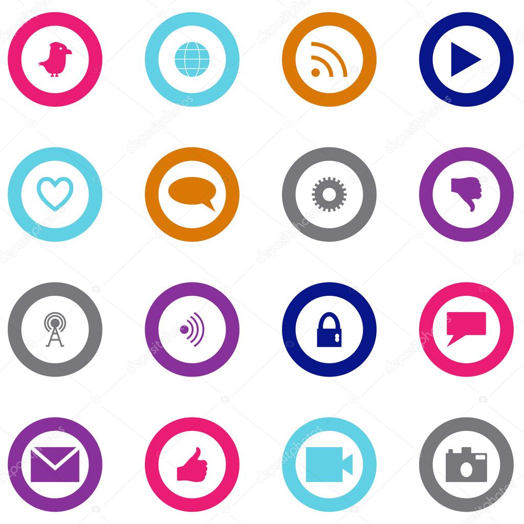 Social technology and media icon set surrounded with circle