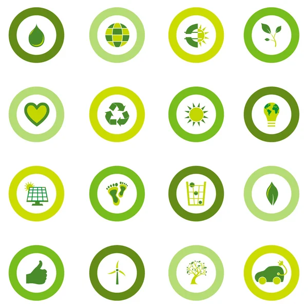 Set of round icons filled with bio eco environmental symbols — Stock Vector