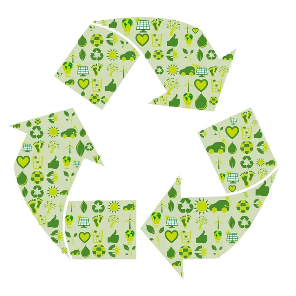 Simbolo di riciclaggio riempito con icone bio eco ambientali — Vettoriale Stock