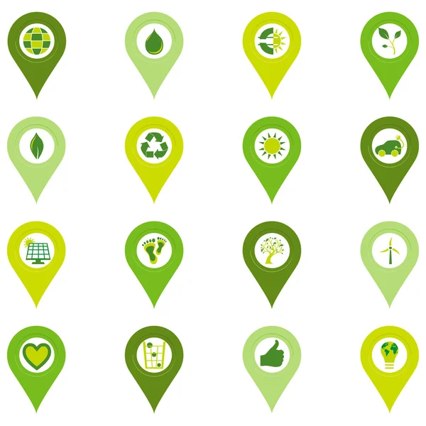 Set van pinpoint pictogrammen van bio eco milieu Verwante symbolen — Stockvector