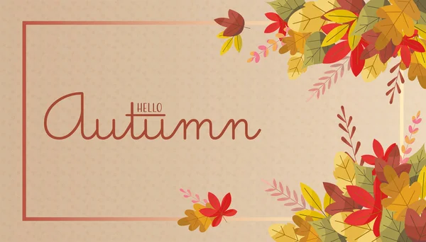 Conjunto vetorial de cartões de saudação com elementos de outono e letras. Feliz Setembro, olá Outono, apaixona-te —  Vetores de Stock