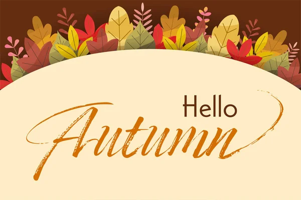 秋の要素とレタリングとグリーティングカードのベクトルセット。9月の幸せこんにちは秋の恋に落ちる — ストックベクタ