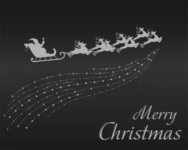 圣诞快乐的旗帜。轮廓圣诞老人雪橇与鹿在星空背景下飞行。设计元素装饰度假海报,传单,贺卡.卡通风格。矢量说明 — 图库矢量图片