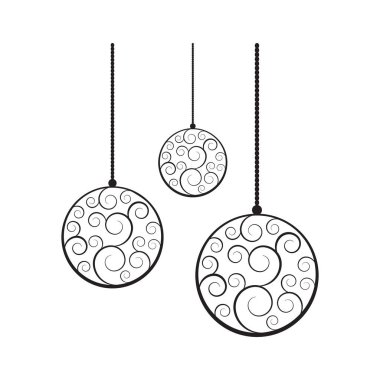 Beyaz arka planda asılı duran siyah noel balosunun vektör resmi