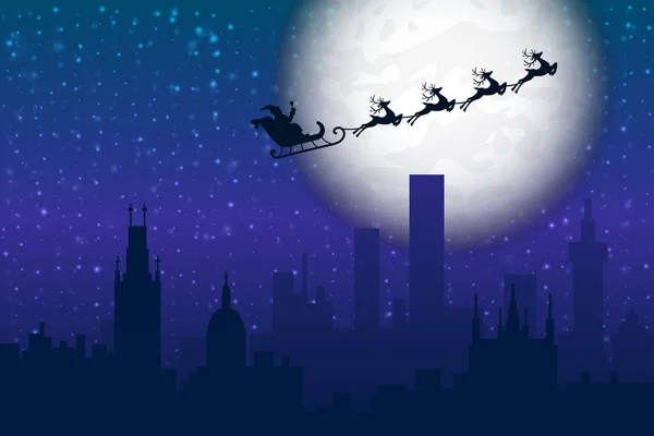 Άγιος Βασίλης Πετάει Στον Νυχτερινό Ουρανό Κάτω Από Την Παλιά — Διανυσματικό Αρχείο