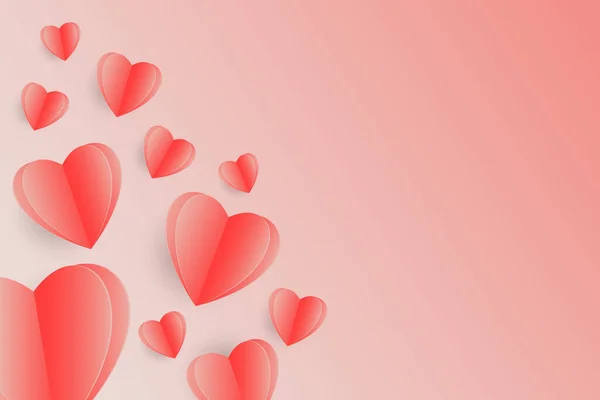 Paper elements in the shape of hearts flying on pink background. Vector symbols of love for Happy Womens, Mothers, Valentines Day, birthday greeting card design. — Stok Vektör