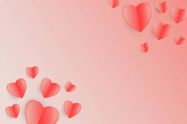 Paper elements in the shape of hearts flying on pink background. Vector symbols of love for Happy Womens, Mothers, Valentines Day, birthday greeting card design. — Archivo Imágenes Vectoriales