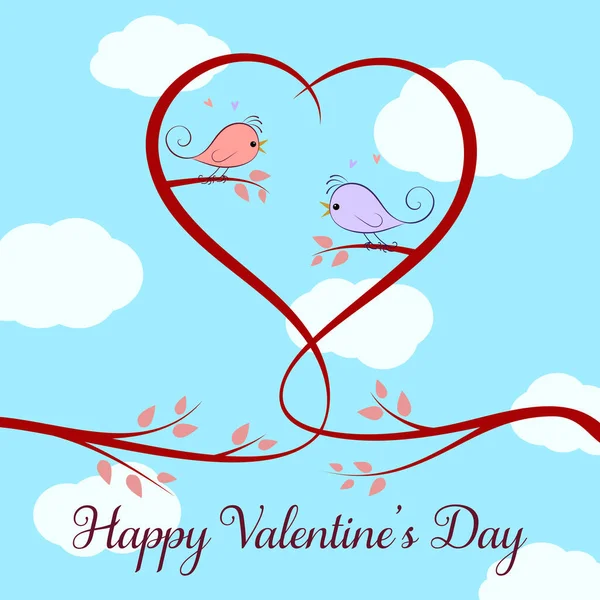 Fijne Valentijnsdag Twee Vogelparen Leuke Cartoon Kawaii Grappig Baby Karakter — Stockvector