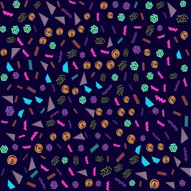 90 'ların nostalji moda vektörleri model arka planı. Renkli vintage tarzı. 90 'ların moda sanatını çağrıştırıyor. Cesur, parlak, soyut bir şekil düşün. Geometrik element memphis illüstrasyonu.