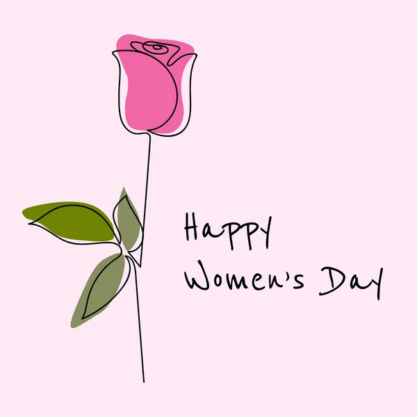 Happy Women Day Karte Mit Einzeiligen Frühlingsblumen Kontinuierliche Linienzeichnung Und — Stockvektor