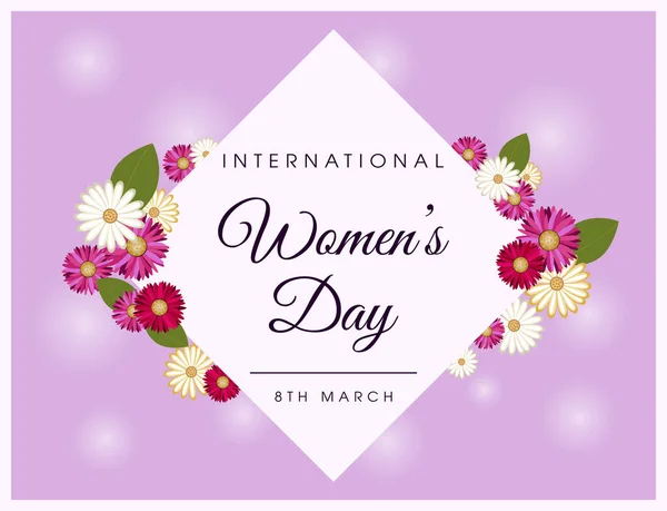 Tarjeta de felicitación del 8 de marzo. Plantilla de fondo para el Día Internacional de la Mujer. Ilustración vectorial . — Archivo Imágenes Vectoriales