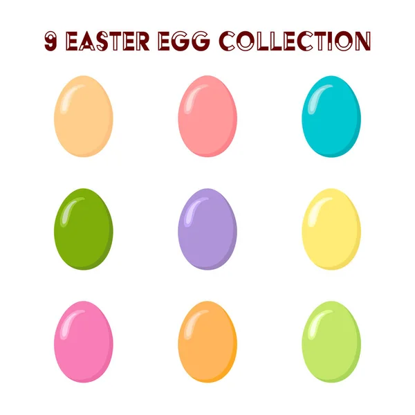 Conjunto de nove Vector coleção de ovos de Páscoa. Ovos multicoloridos com sombra. — Vetor de Stock