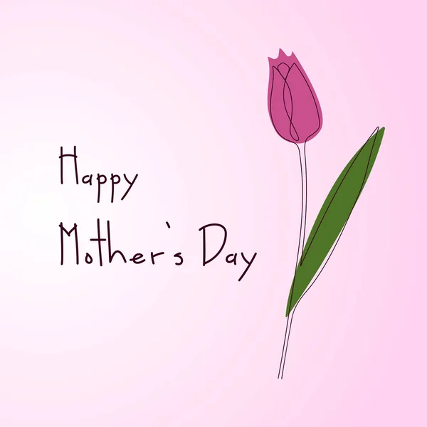 Happy Mothers Day kort med en rad våren tulpan blommor. Kontinuerlig ritning. vektor illustration. — Stock vektor