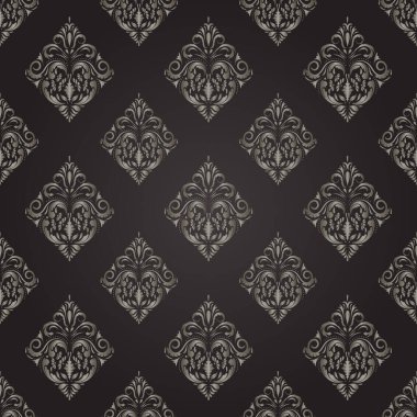 Vektör kas damaskesiz desen elementi. Klasik lüks, eski moda İspanyol süsü, duvar kağıtları, tekstil ve ambalaj için kraliyet Victoria dönemi dikişsiz dokusu. Zarif çiçekli barok şablonu