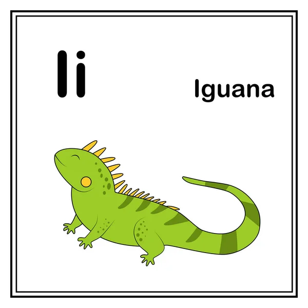Cute Children Abc Animal Alphabet Carta Flashcard Iguana Para Niños — Archivo Imágenes Vectoriales