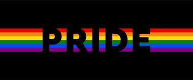 Eşitlik Gökkuşağı Tipografi Sancağı. LGBTQ Gökkuşağı Gurur Modeli ile Siyah Arkaplanda İzole Edilmiş Gurur Metni.