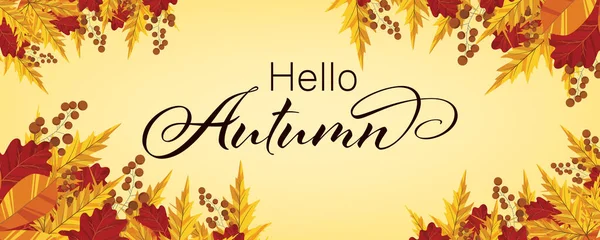 葉を持つ秋の背景 ポスター バナー チラシ 招待状 ウェブサイトまたはグリーティングカードに使用できます ベクトルイラスト 秋の旗 — ストックベクタ