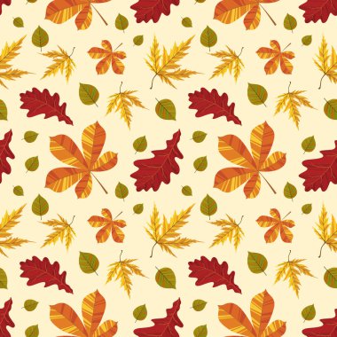 Sonbahar yapraklarıyla kusursuz desen. Vektör illüstrasyonu