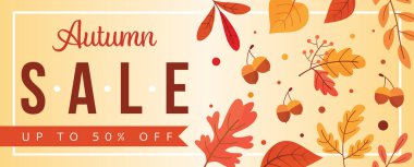 Yapraklı sonbahar arkaplanı. Poster, afiş, el ilanı, davetiye, web sitesi veya tebrik kartı olarak kullanılabilir. Vektör illüstrasyonu