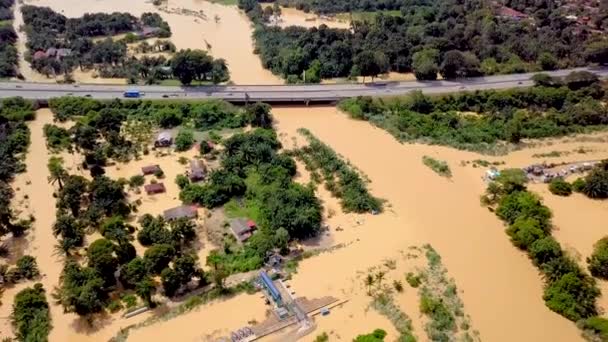 Footage Aerial View Dengkil Malaysia District Flooding Causes Damage Infrastructure — Stock Video