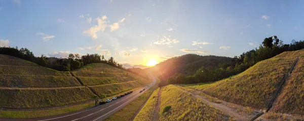 Vista Panorámica Autopista Temiang Pass Malasia Con Hermosa Salida Del —  Fotos de Stock