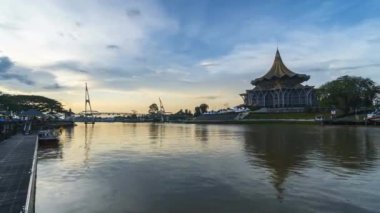 Kuching, Sarawak, Malaysia - May 16 2022: The famous landmark of State Legislative Assembly (Dewan Undangan Negeri) during sunset evening