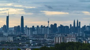 Gün batımında Kuala Lumpur 'un şehir manzarasının 4k UHD görüntüsü