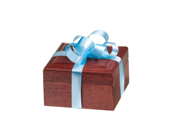 Gift box with blue ribbon isolated on white background — Stock Photo, Image